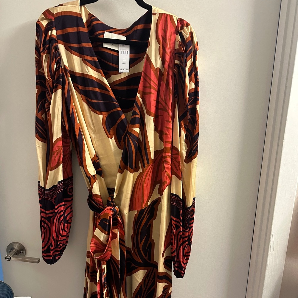 Anthropologie Eugenia Fernandez Maxi Wrap Dress Red Beige Floral Print 2X NWT